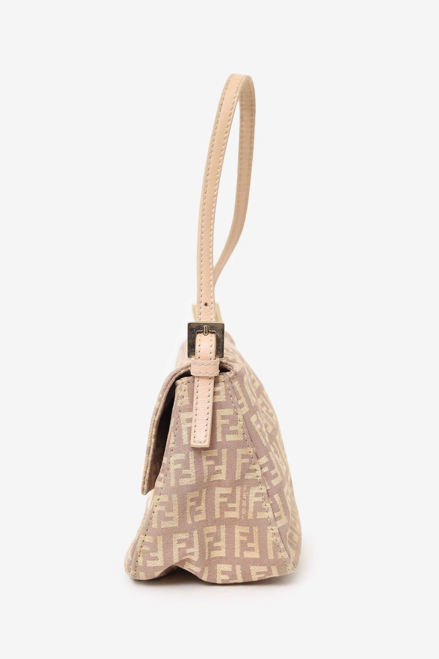 Fendi Beige/Pink Canvas Zucchino Mini Mama Baguette Shoulder Bag