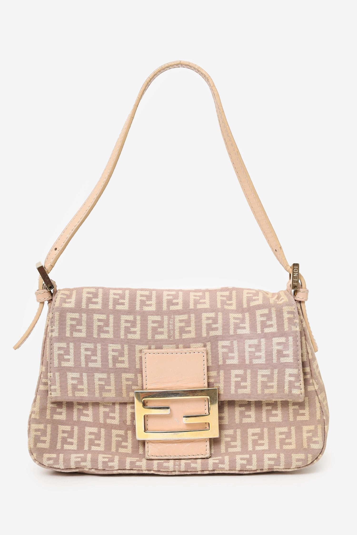 Fendi Beige/Pink Canvas Zucchino Mini Mama Baguette Shoulder Bag