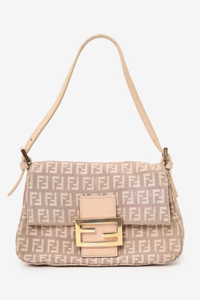Fendi Beige/Pink Canvas Zucchino Mini Mama Baguette Shoulder Bag