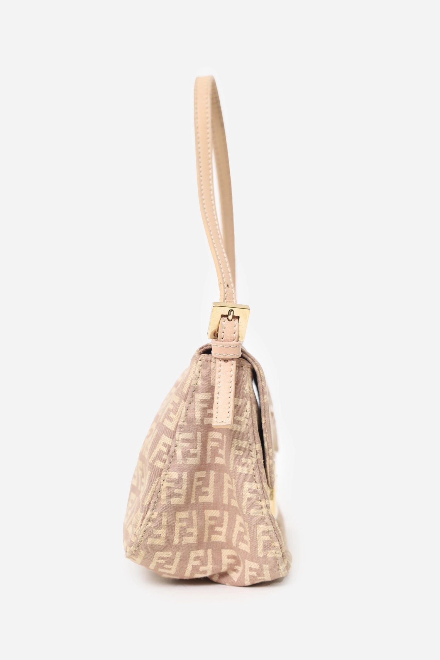 Fendi Beige/Pink Canvas Zucchino Mini Mama Baguette Shoulder Bag
