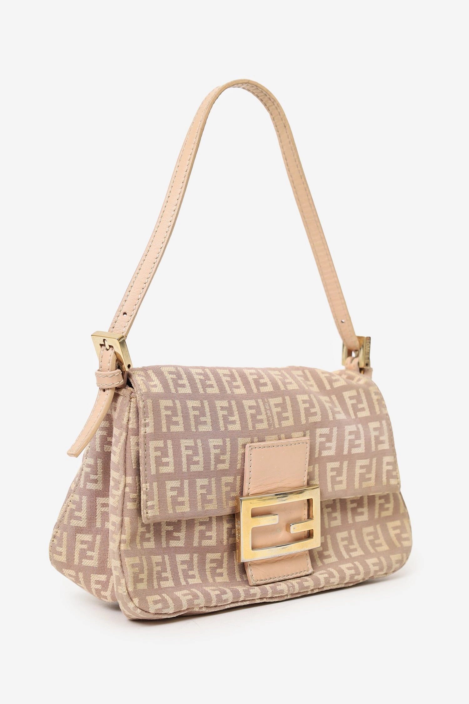Fendi Beige/Pink Canvas Zucchino Mini Mama Baguette Shoulder Bag