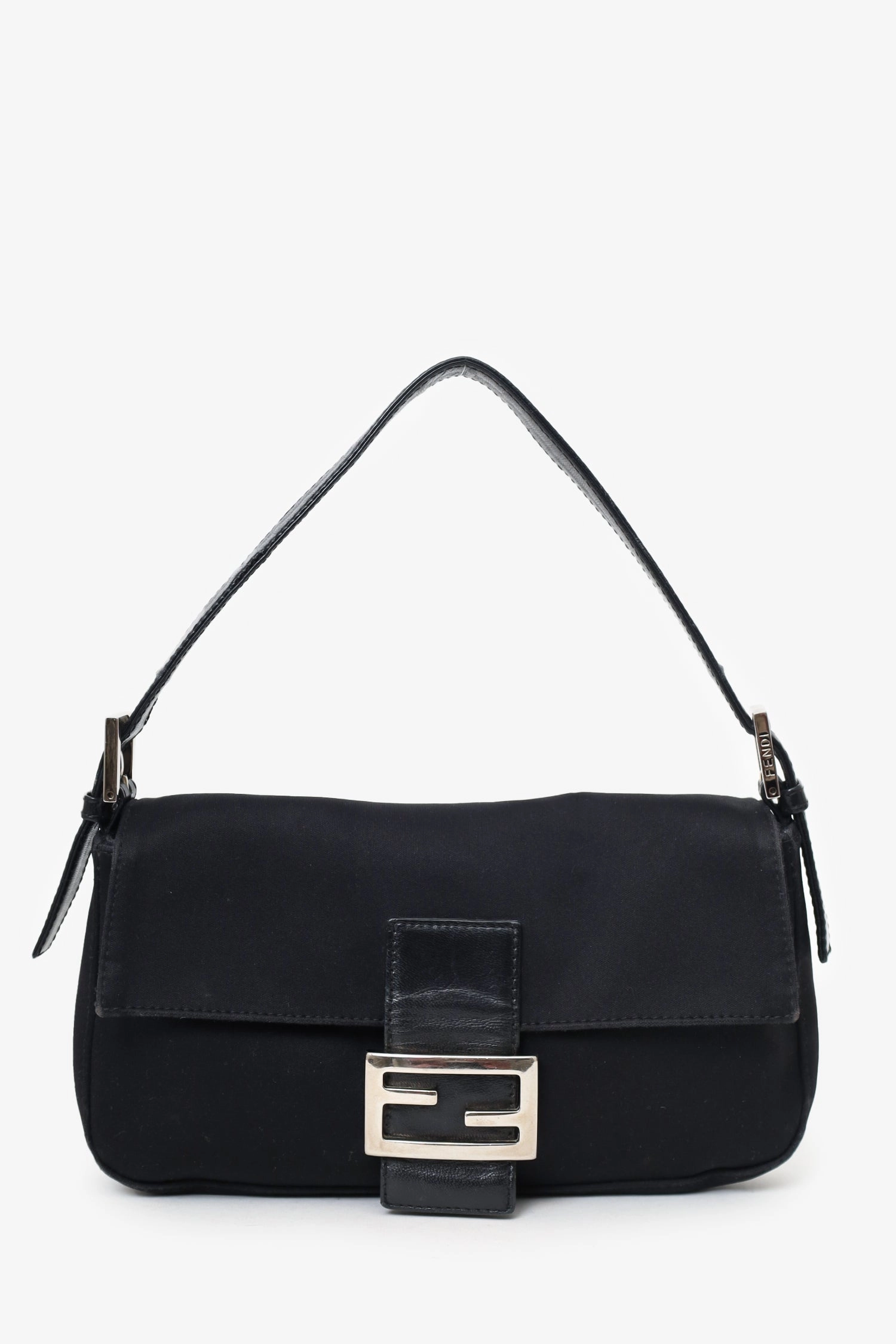 Fendi Black Canvas Baguette Shoulder Bag