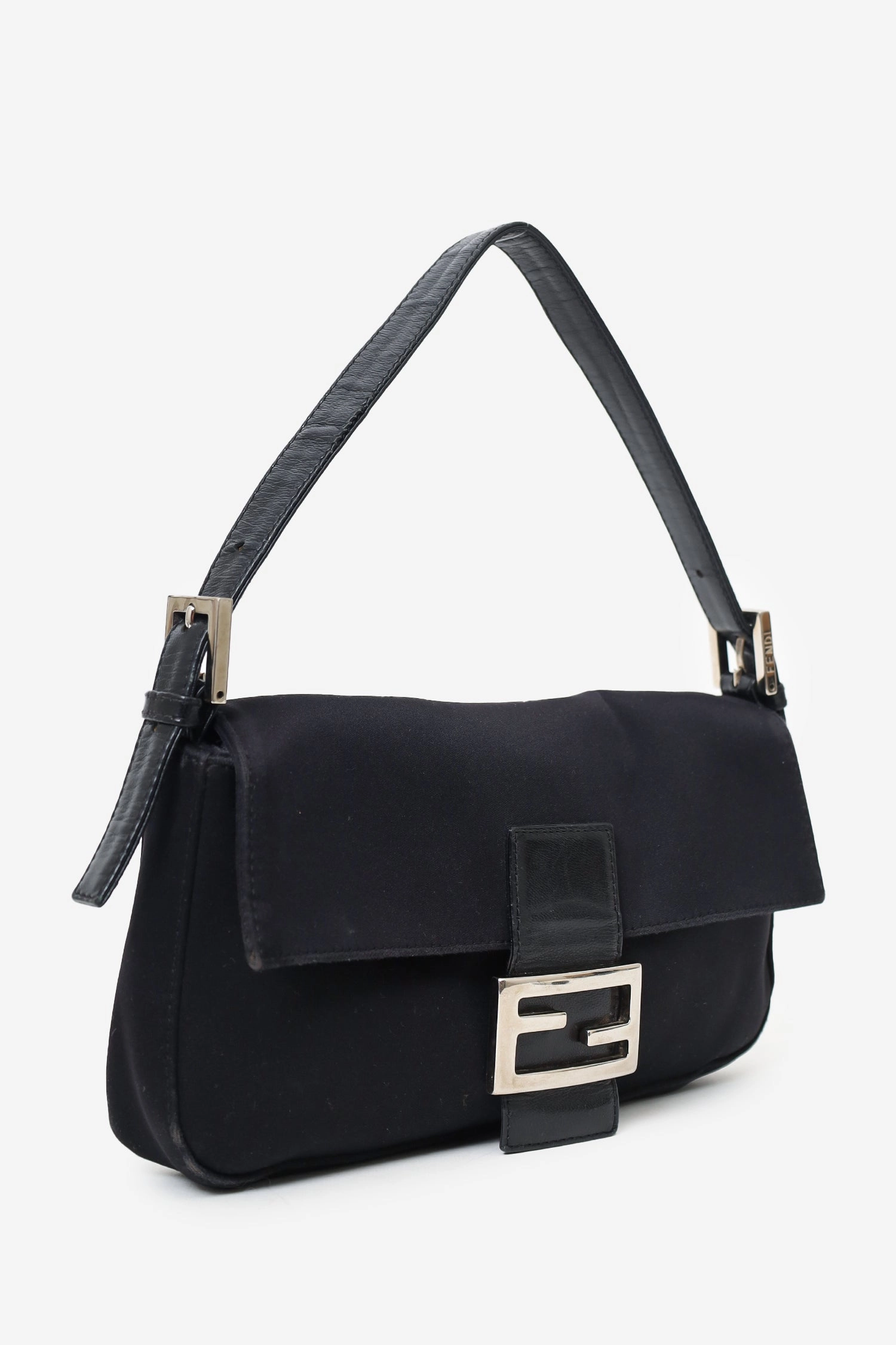 Fendi Black Canvas Baguette Shoulder Bag