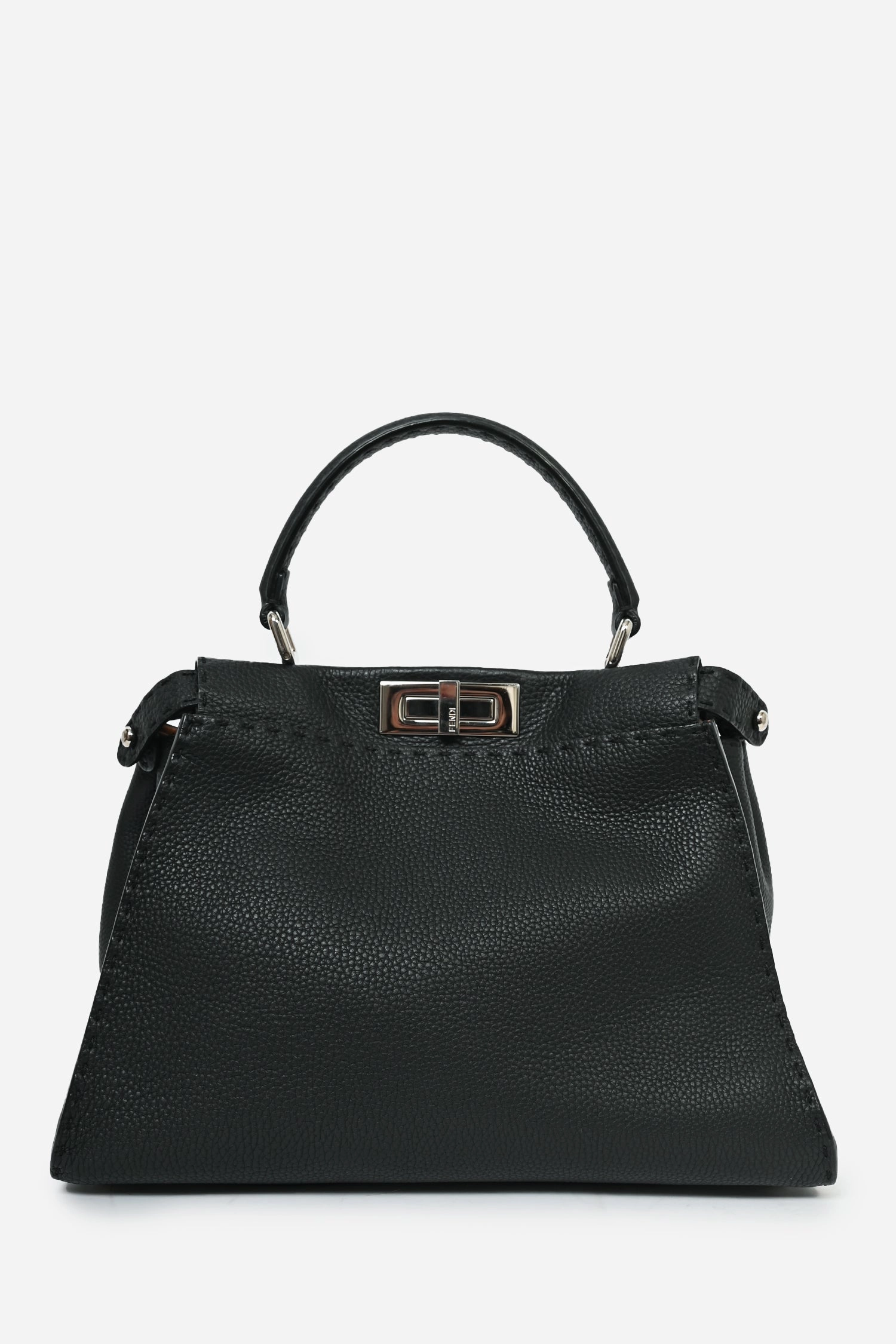 Fendi Black Grained Leather Medium Peekaboo Top Handle with Strap