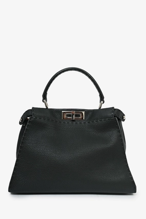 Fendi Black Grained Leather Medium Peekaboo Top Handle with Strap
