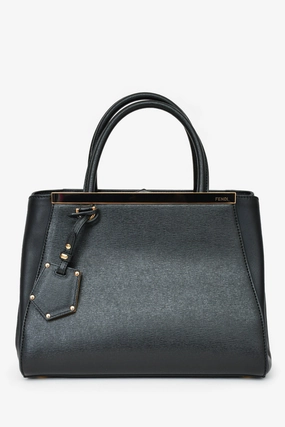 Fendi Black Leather Small 2Jours Tote with Strap