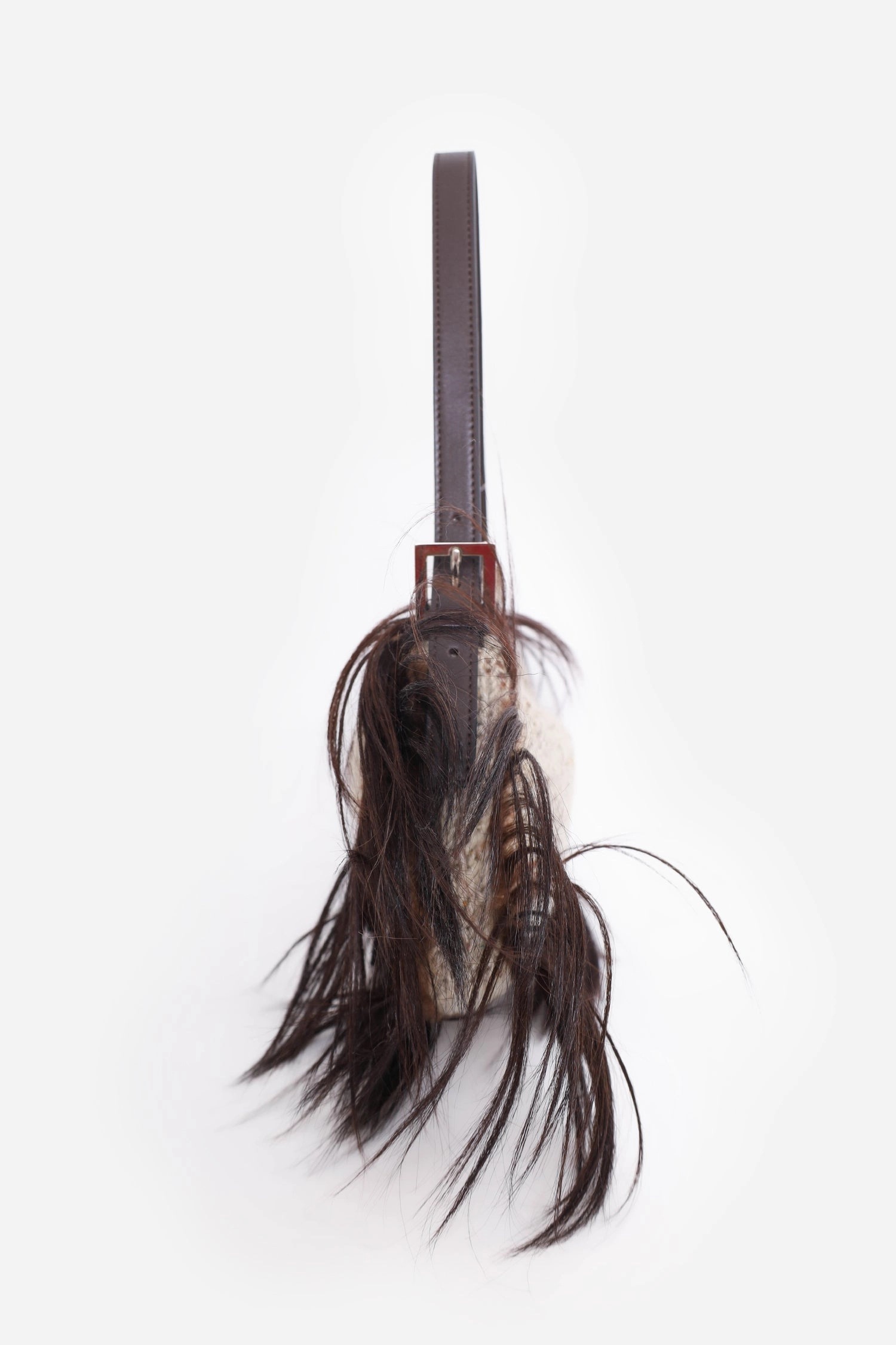 Fendi Brown/Beige Goat Hair-Trimmed Knit Baguette