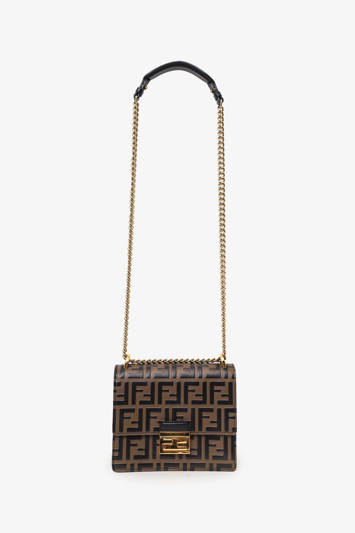 Fendi Brown/Black FF Embossed Leather Kan U Shoulder Bag