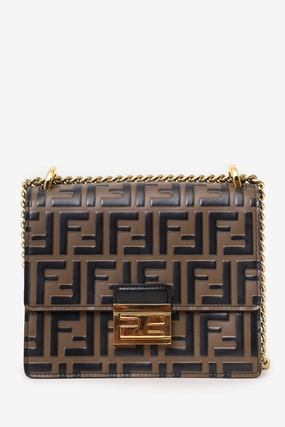 Fendi Brown/Black FF Embossed Leather Kan U Shoulder Bag