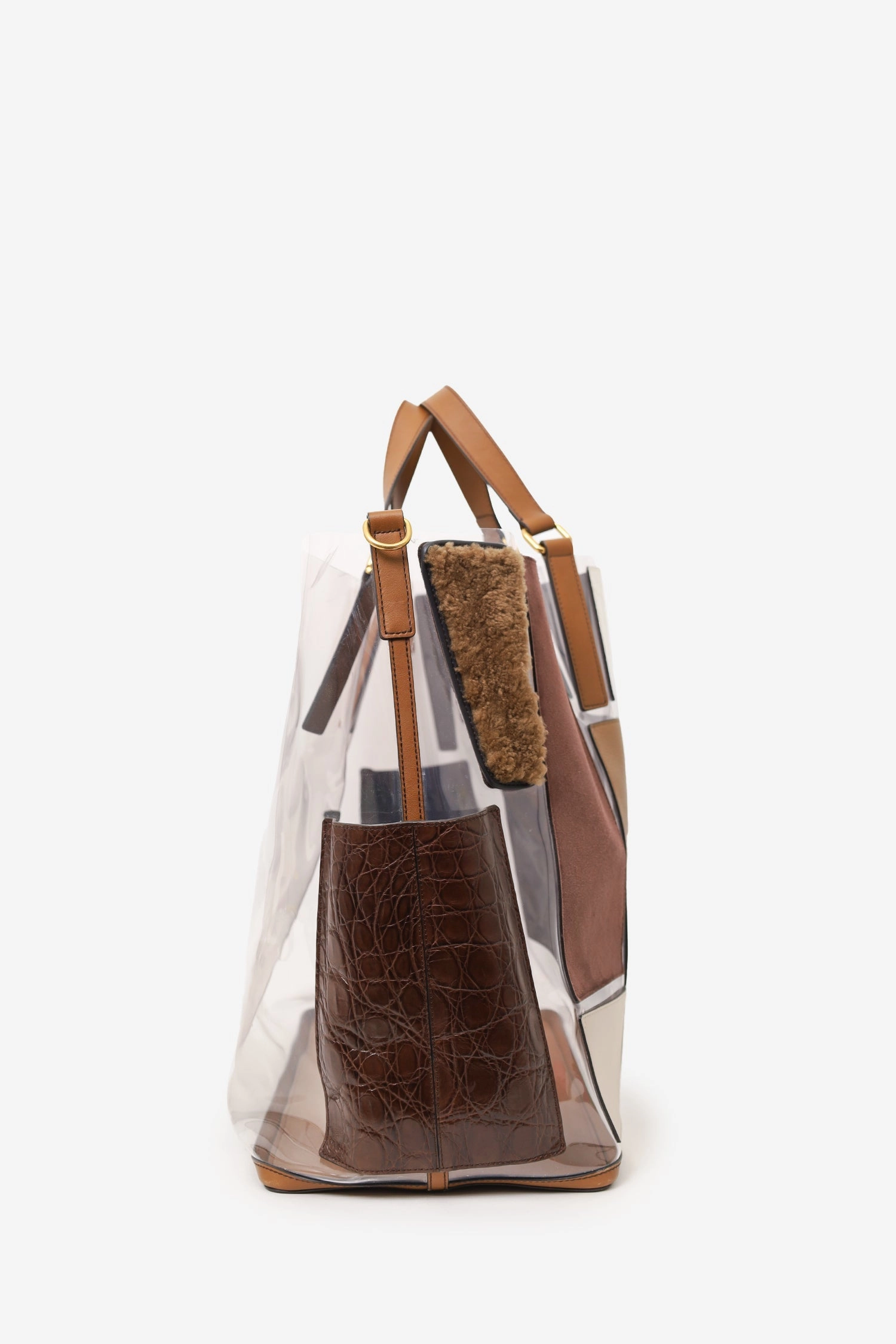 Fendi Brown Vinyl/Leather/Fur Forever Patch Pocket Tote