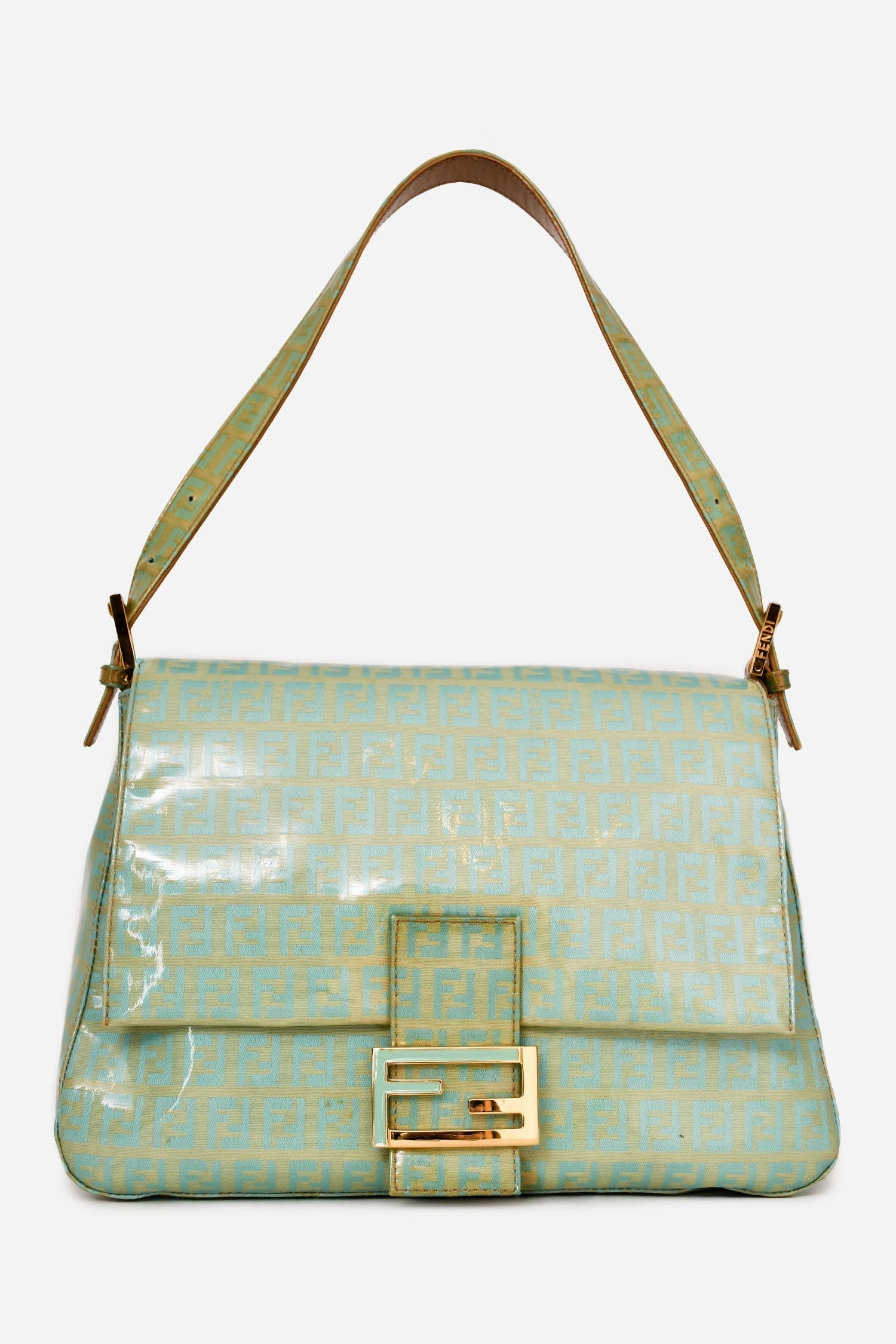 Fendi Green Vinyl Coated Zucca Print Mama Baguette (As Is)