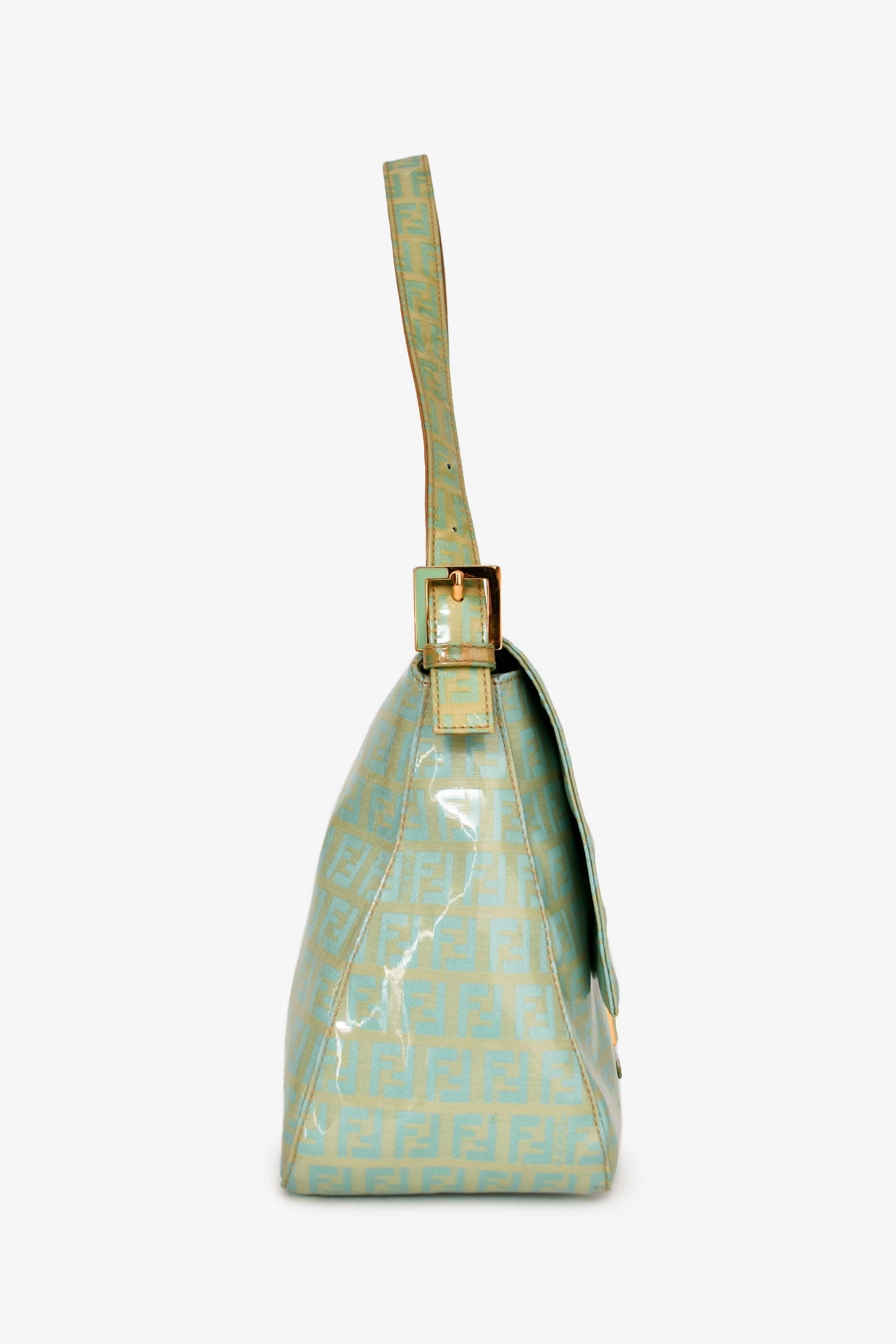 Fendi Green Vinyl Coated Zucca Print Mama Baguette (As Is)