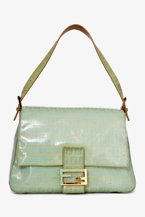 Fendi Green Vinyl Coated Zucca Print Mama Baguette (As Is)