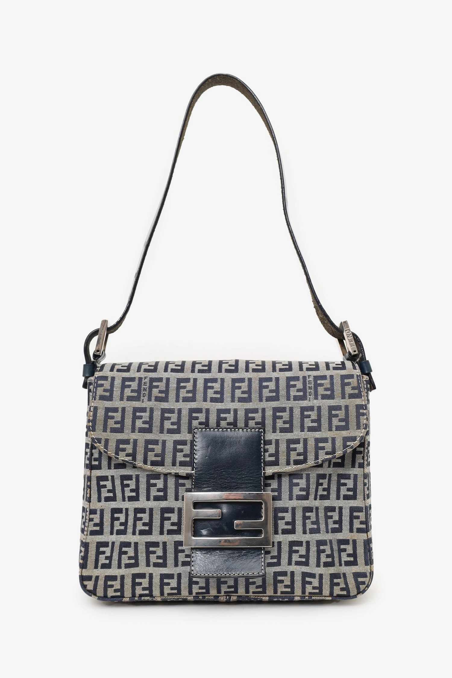 Fendi Navy/Grey Canvas FF Zucca Mamma Baguette Shoulder Bag