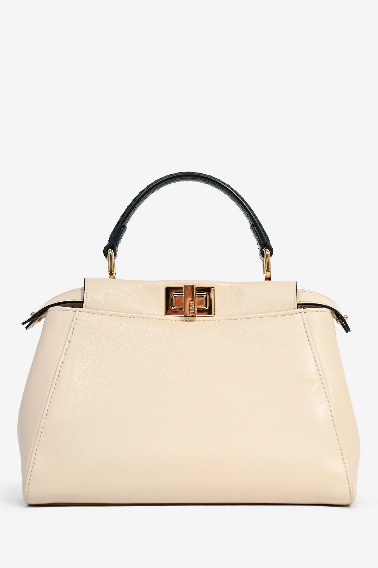Fendi White/Black Leather/Python Small Peekaboo Bag with Strap