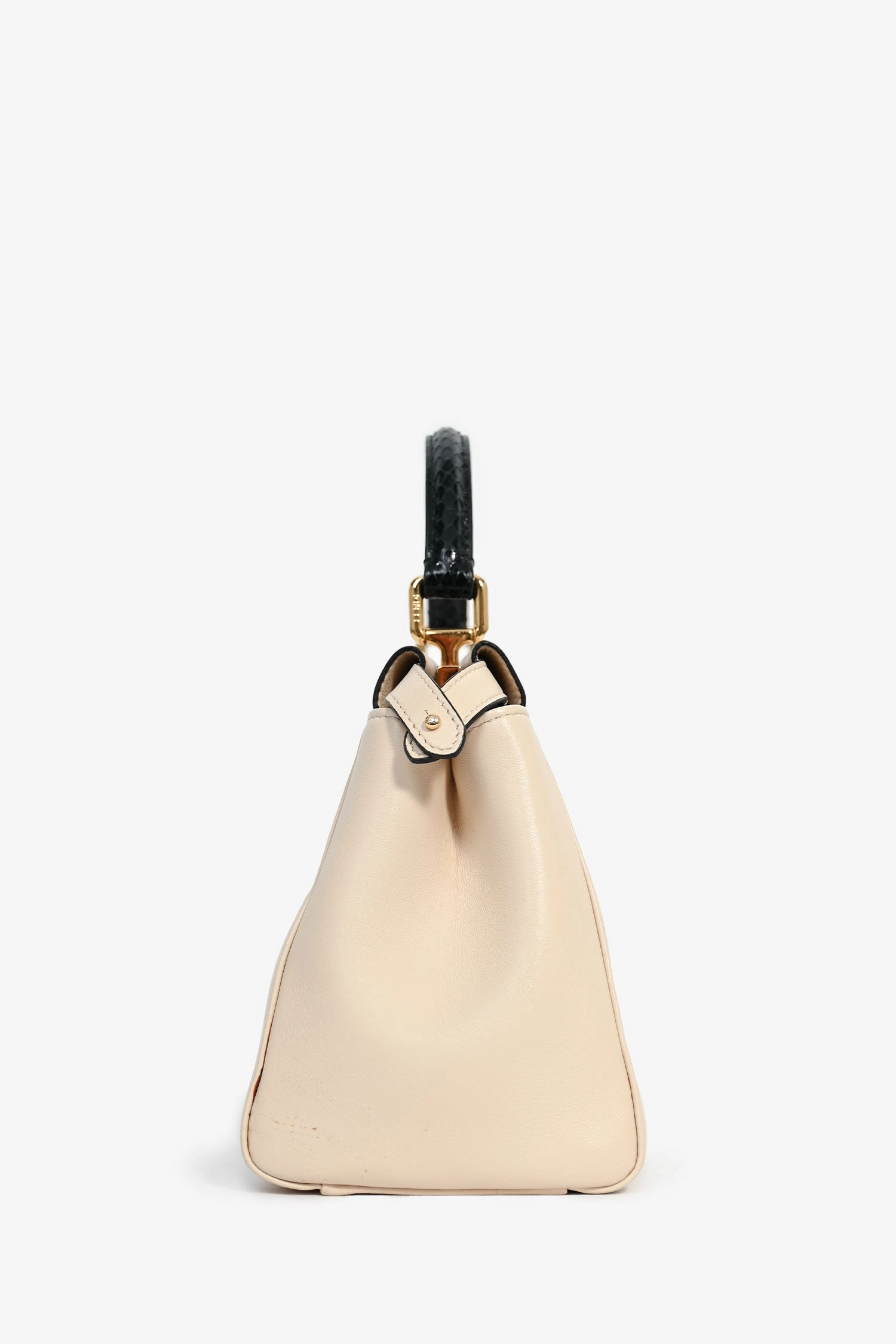 Fendi White/Black Leather/Python Small Peekaboo Bag with Strap