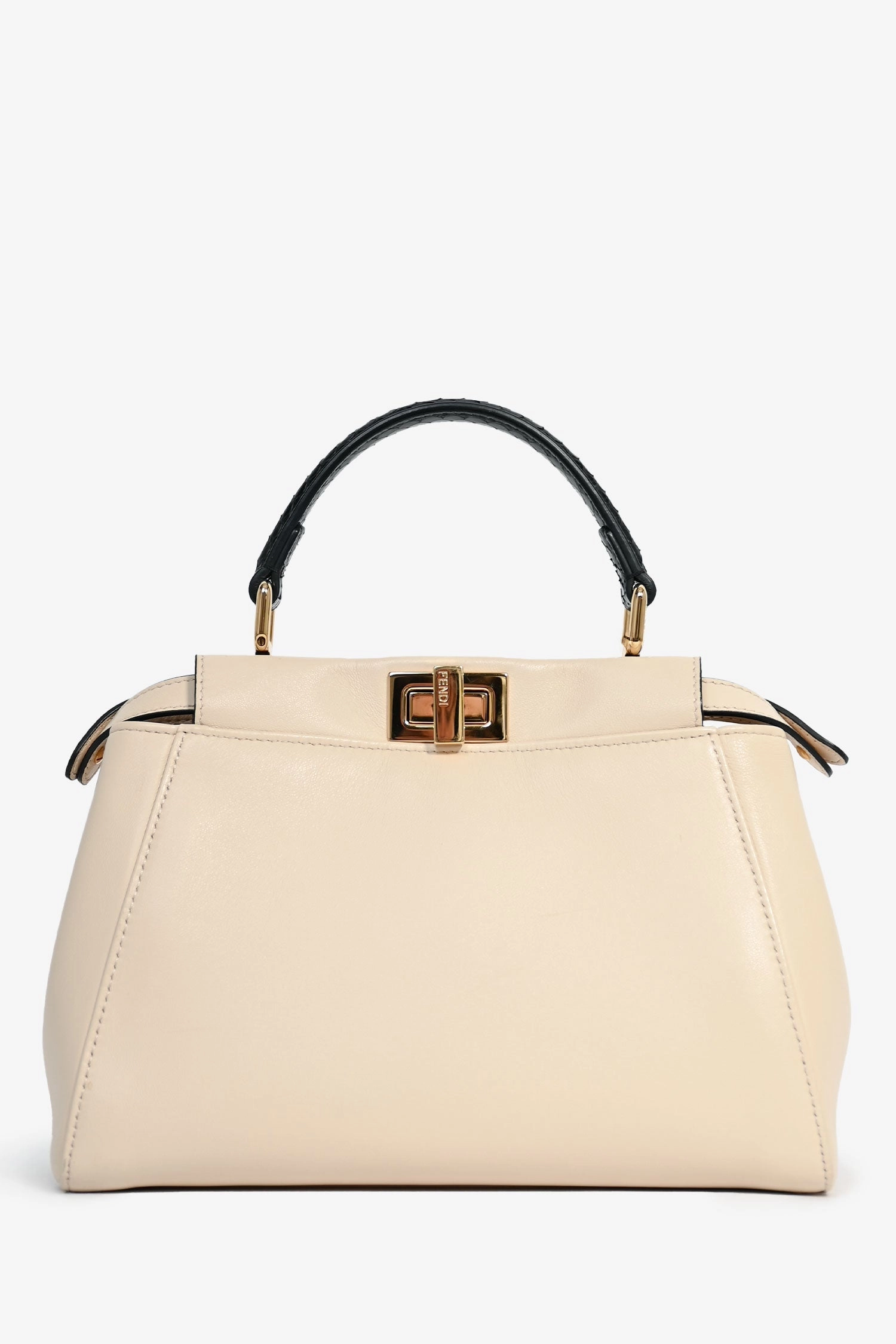 Fendi White/Black Leather/Python Small Peekaboo Bag with Strap
