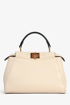 Fendi White/Black Leather/Python Small Peekaboo Bag with Strap