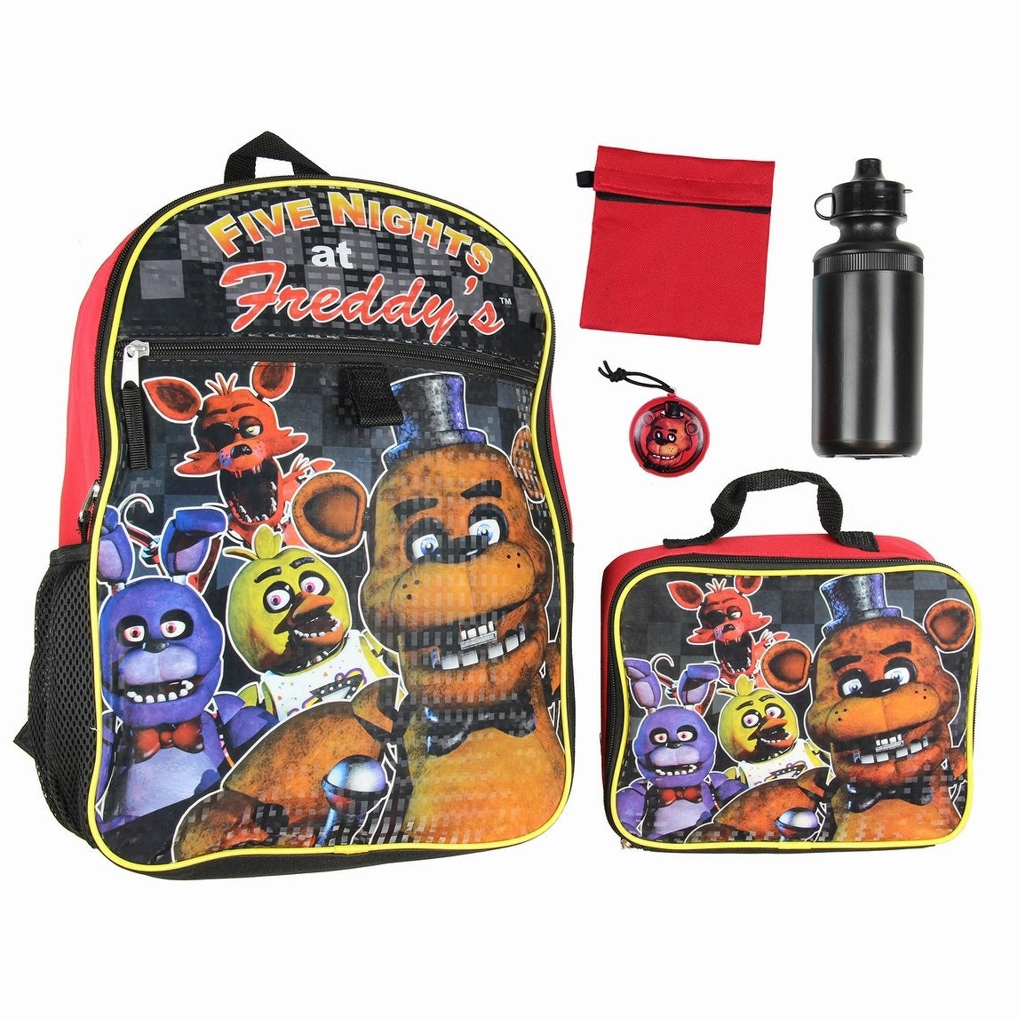 Five Nights At Freddy's 16" Backpack Lunch Box Water Bottle Lunch Kit -5 Piece Set - One Size