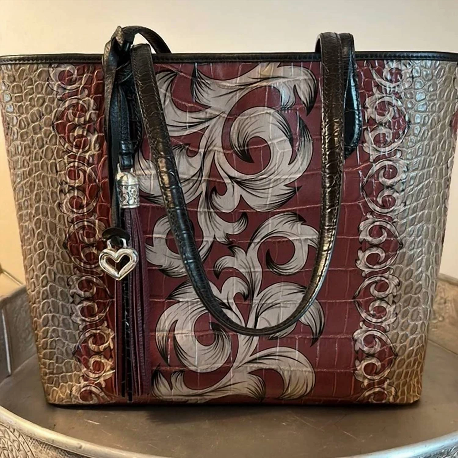 Florentine Croco Tote Bag In Sangria