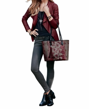 Florentine Croco Tote Bag In Sangria