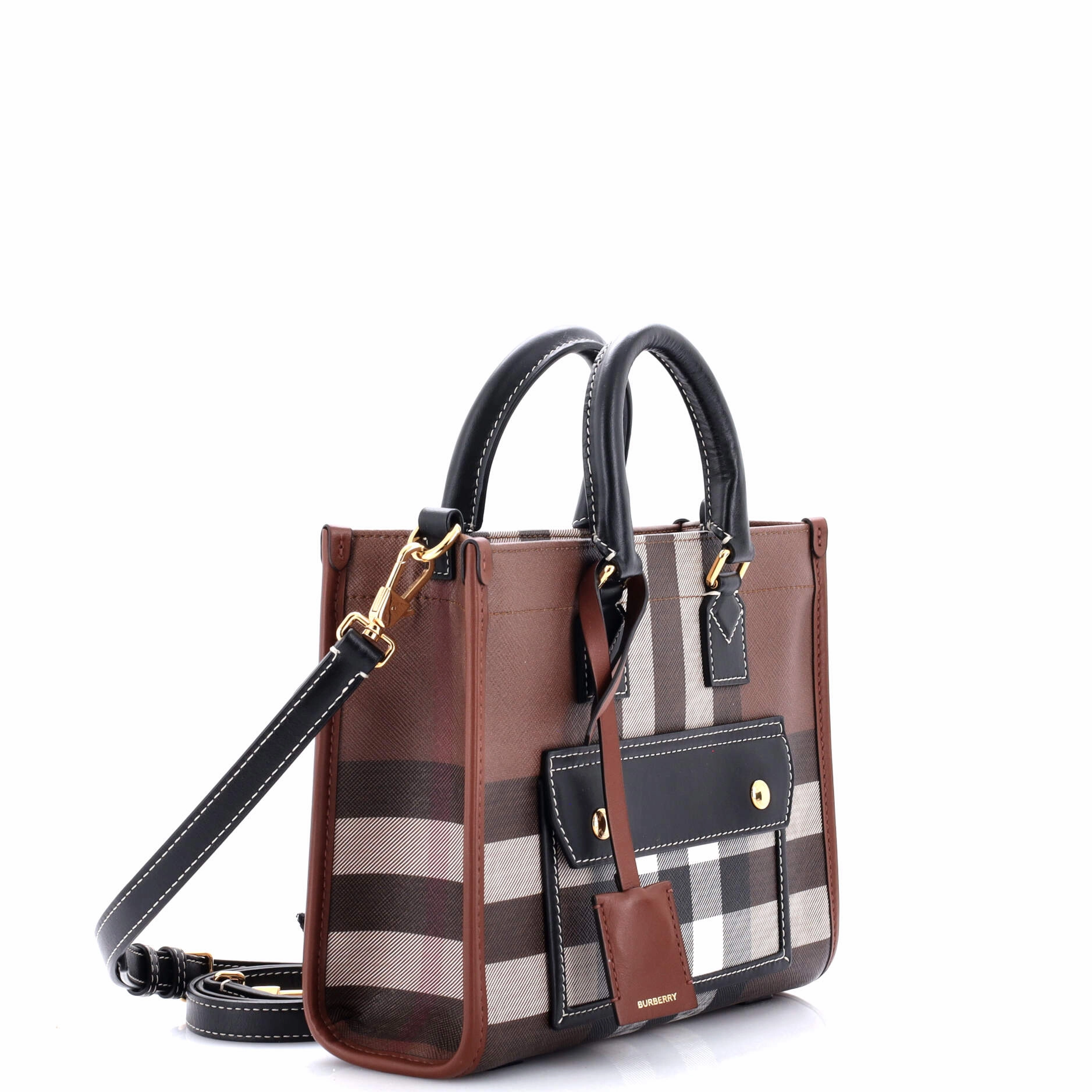 Freya Shopping Tote Check Canvas with Leather Mini