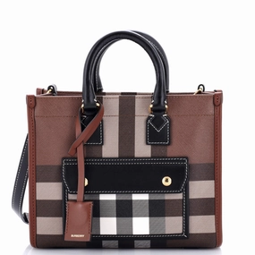 Freya Shopping Tote Check Canvas with Leather Mini