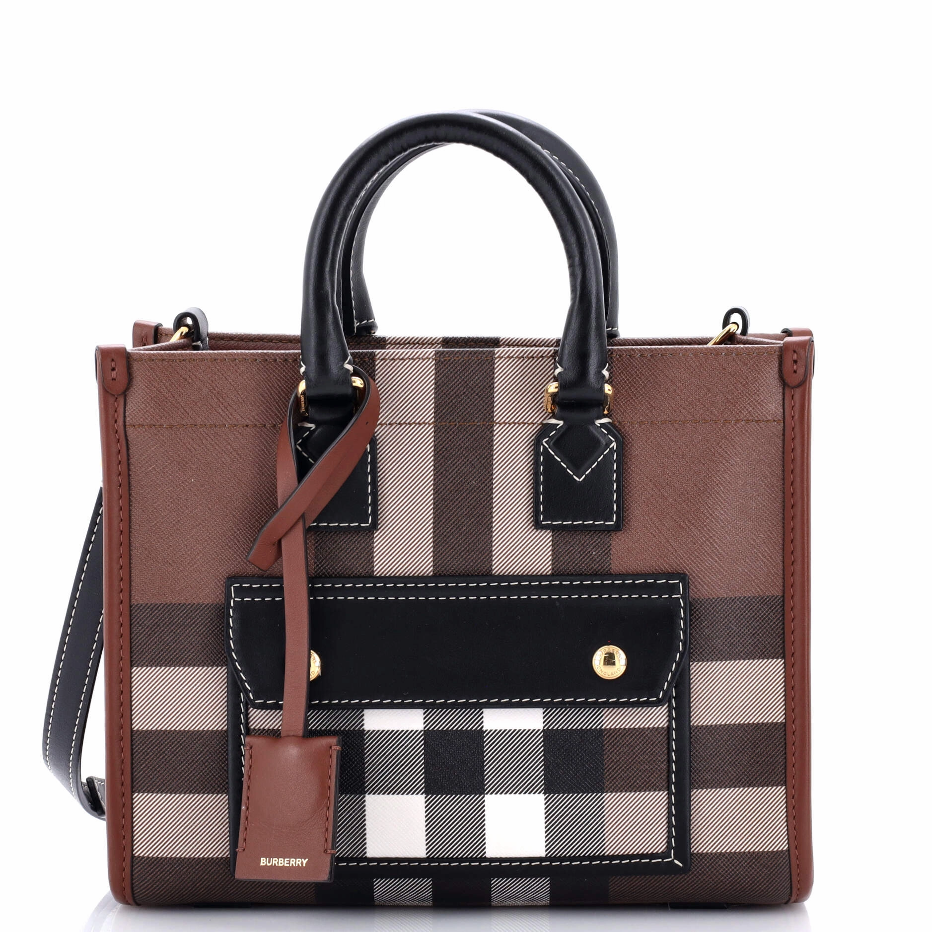 Freya Shopping Tote Check Canvas with Leather Mini