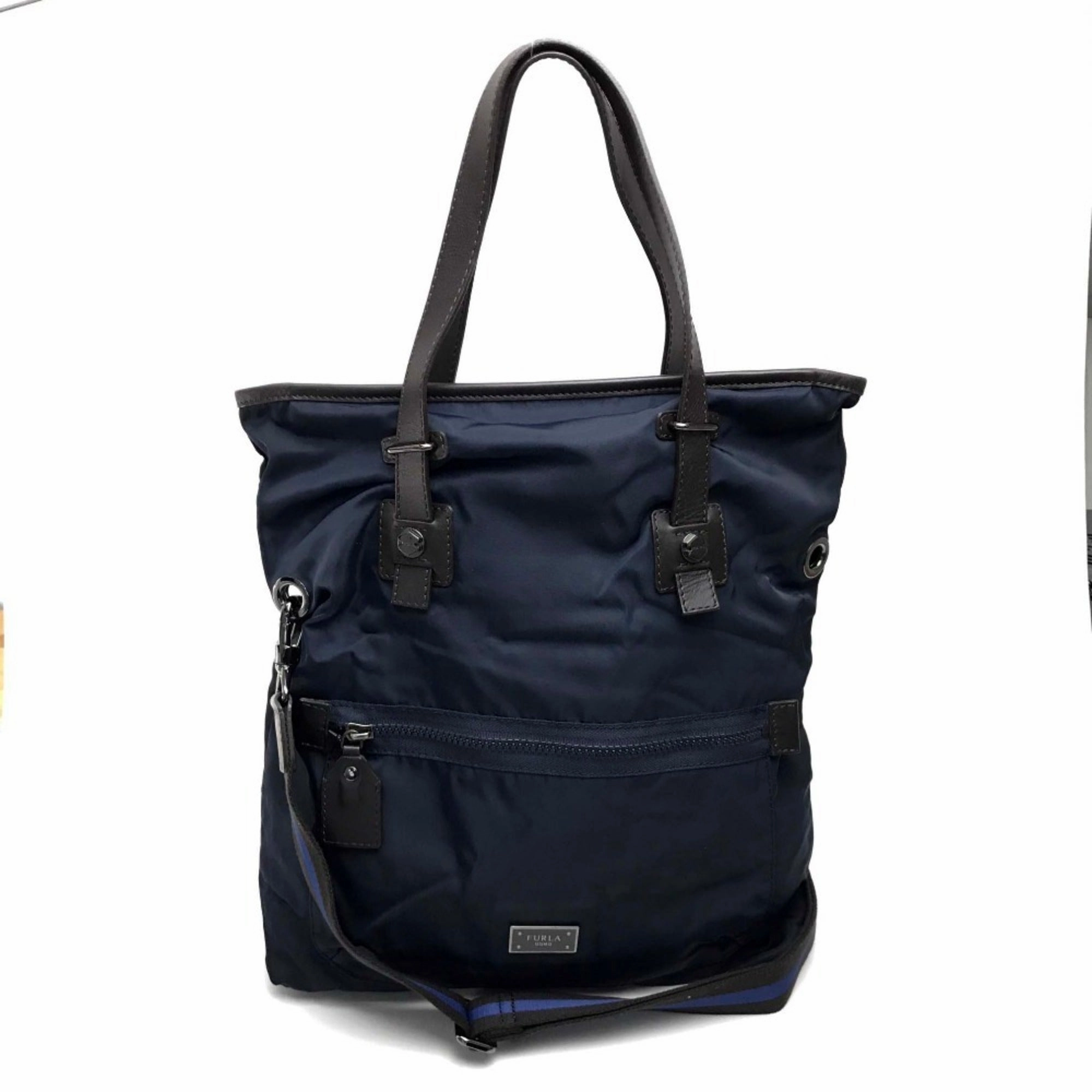 Furla   Navy Nylon Leather Shoulder Bag Tote Bag (Pre-Owned)