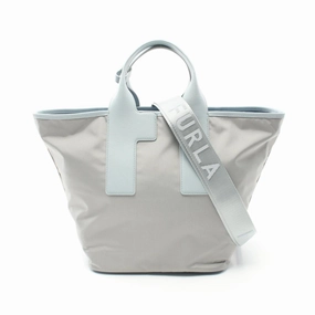 Furla blue  Leather Nylon Canvas Tote Bag