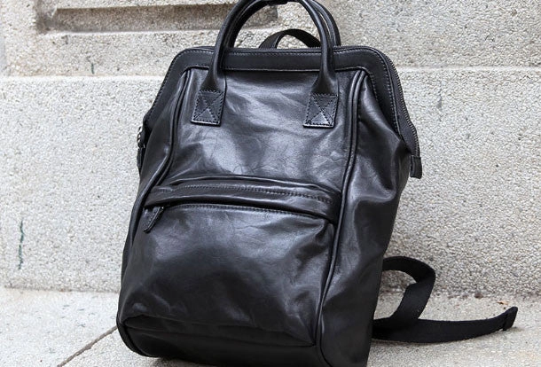 Genuine handmade Handbag Leather backpack bag shoulder bag black women leather purse