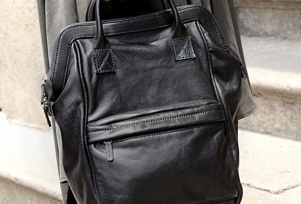 Genuine handmade Handbag Leather backpack bag shoulder bag black women leather purse