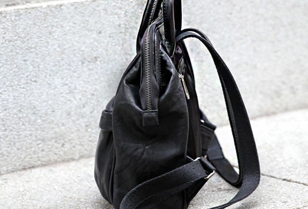 Genuine handmade Handbag Leather backpack bag shoulder bag black women leather purse