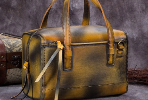 Genuine Leather Handbag Boston Bag Vintage Crossbody Bag Shoulder Bag Purse For Women