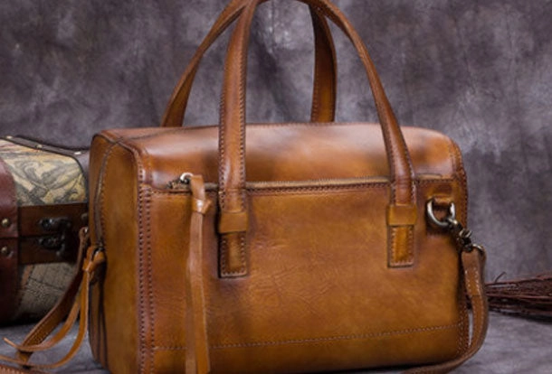 Genuine Leather Handbag Boston Bag Vintage Crossbody Bag Shoulder Bag Purse For Women
