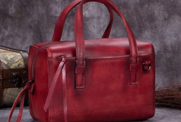 Genuine Leather Handbag Boston Bag Vintage Crossbody Bag Shoulder Bag Purse For Women