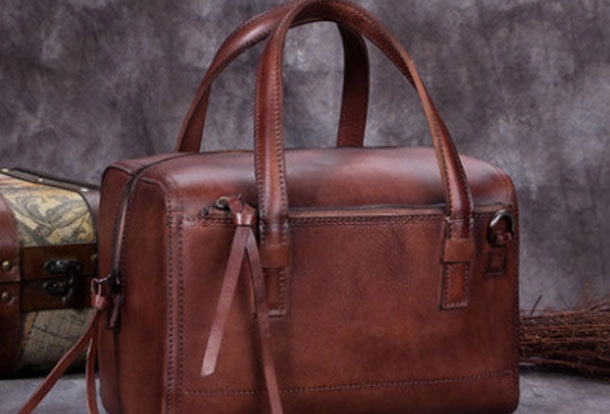 Genuine Leather Handbag Boston Bag Vintage Crossbody Bag Shoulder Bag Purse For Women