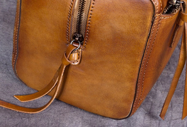 Genuine Leather Handbag Boston Bag Vintage Crossbody Bag Shoulder Bag Purse For Women