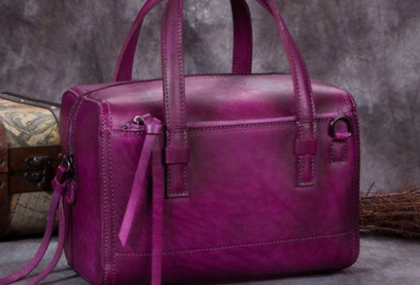 Genuine Leather Handbag Boston Bag Vintage Crossbody Bag Shoulder Bag Purse For Women