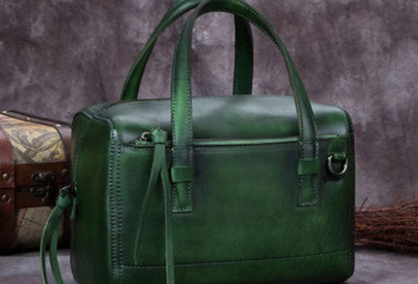 Genuine Leather Handbag Boston Bag Vintage Crossbody Bag Shoulder Bag Purse For Women
