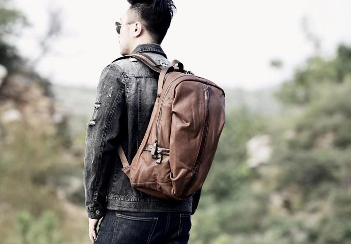 Genuine Leather Mens Cool Backpack Sling Bag Large Travel Bag Hiking Bag for men