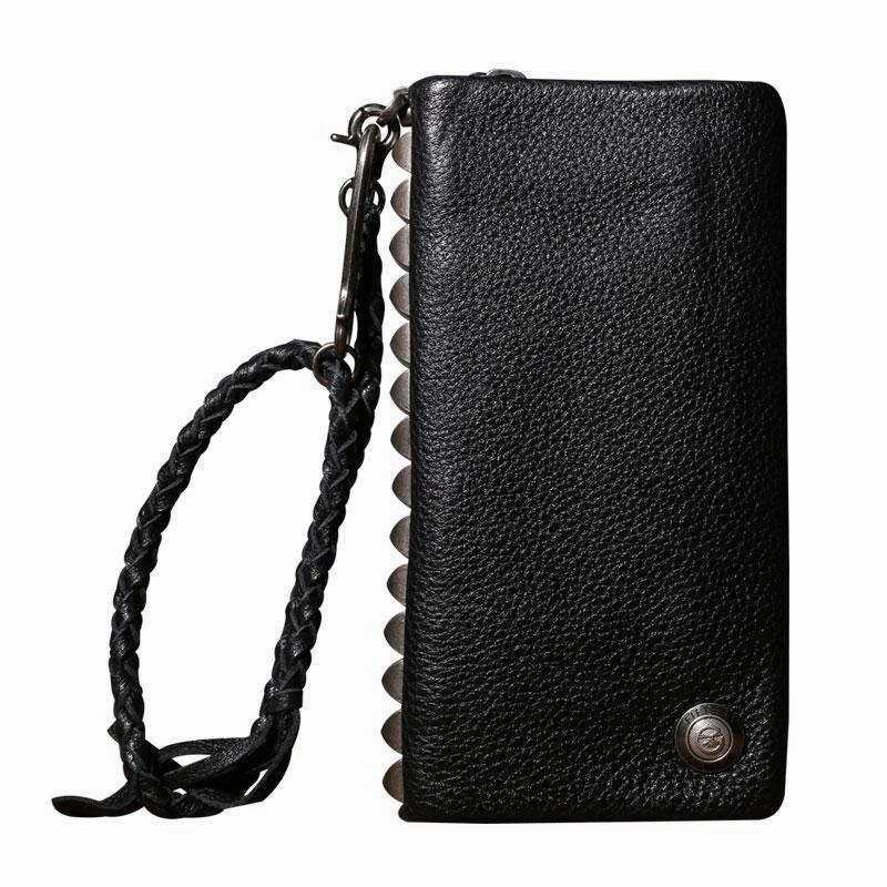 Genuine Leather Mens Cool Biker Chain Wallet Long Leather Wallet Clutch Wristlet Wallet for Men