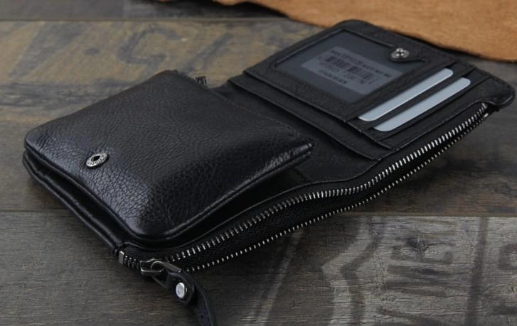 Genuine Leather Mens Cool billfold Punk Rock Leather Wallet Men Small Wallets Bifold for Men