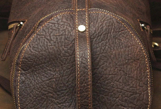 Genuine Leather Mens Cool Bucket Backpack Travel Bag Hiking Bag For Mens