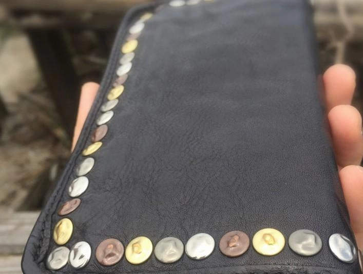 Genuine Leather Mens Cool Long Leather Wallet Biker Wallet Zipper Clutch Wallet for Men