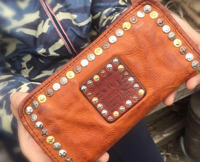Genuine Leather Mens Cool Long Leather Wallet Biker Wallet Zipper Clutch Wallet for Men