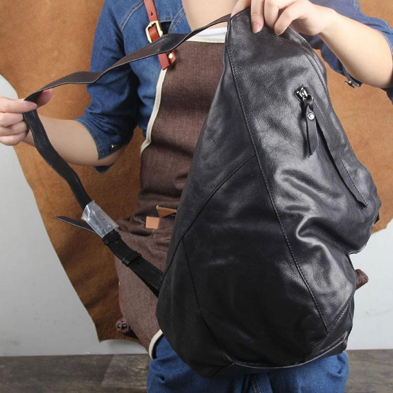 Genuine Leather Mens Cool Sling Bag Large Chest Bag Sling Pack One Shoulder Backpack for men