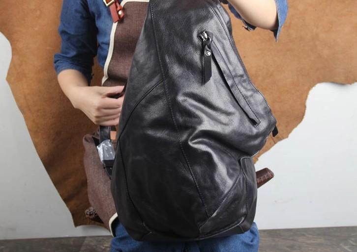 Genuine Leather Mens Cool Sling Bag Large Chest Bag Sling Pack One Shoulder Backpack for men