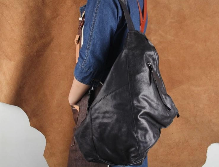 Genuine Leather Mens Cool Sling Bag Large Chest Bag Sling Pack One Shoulder Backpack for men