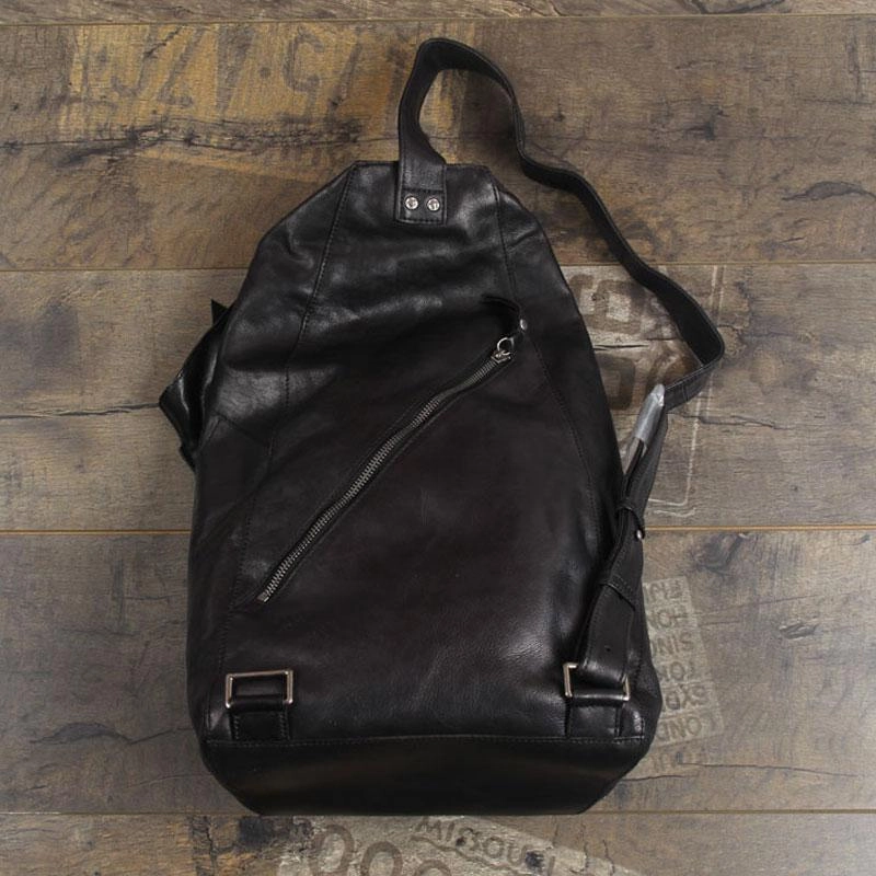 Genuine Leather Mens Cool Sling Bag Large Chest Bag Sling Pack One Shoulder Backpack for men